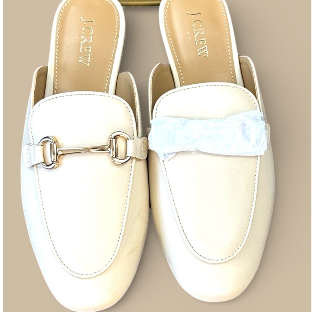 J.Crew NWOB Cream Leather Horsebit Mules Loafers Flat Shoes Women Size 7 - Picture 4 of 9